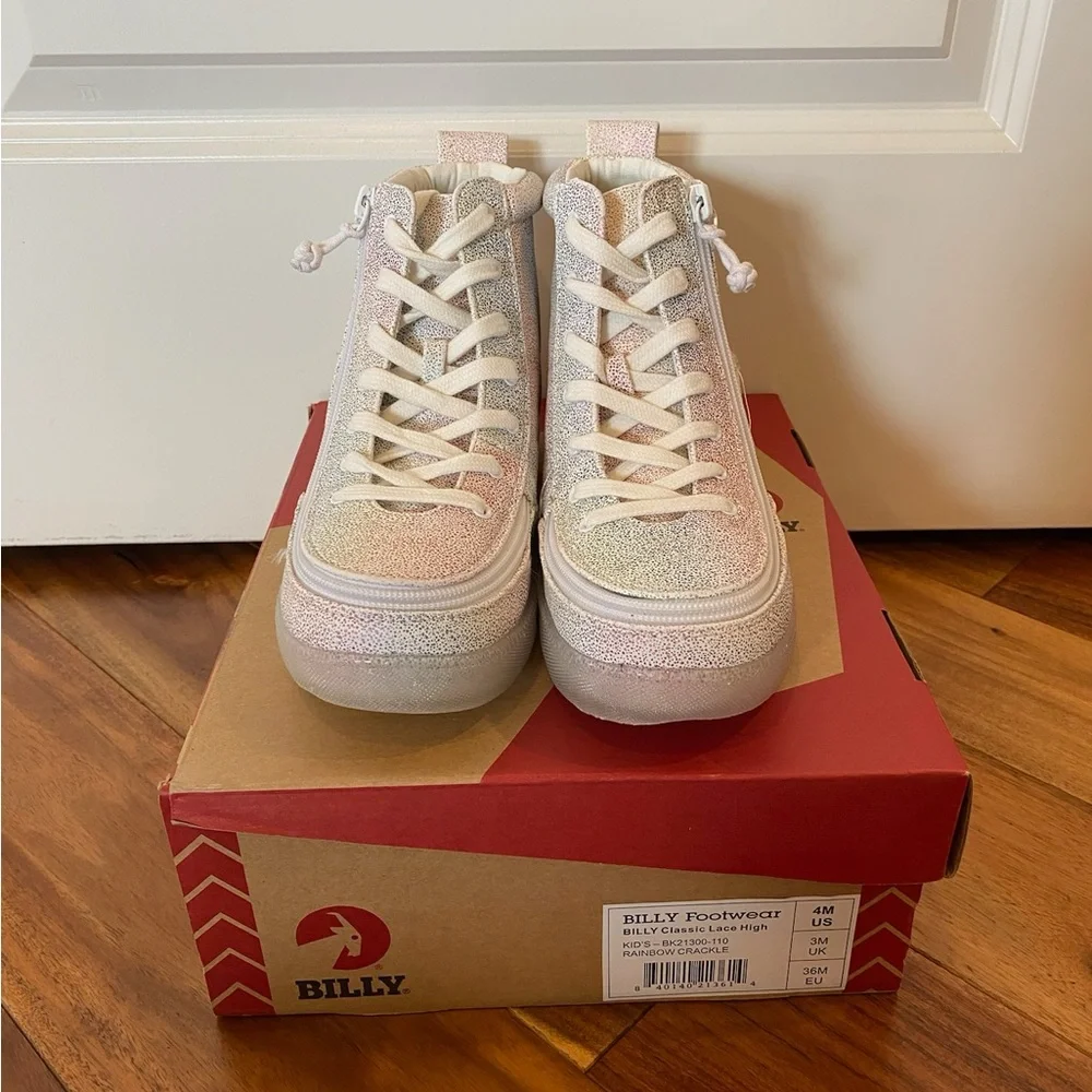 NEW BILLY Kids Classic Lace High-Tops - Rainbow Crackle White - Picture 2 of 6